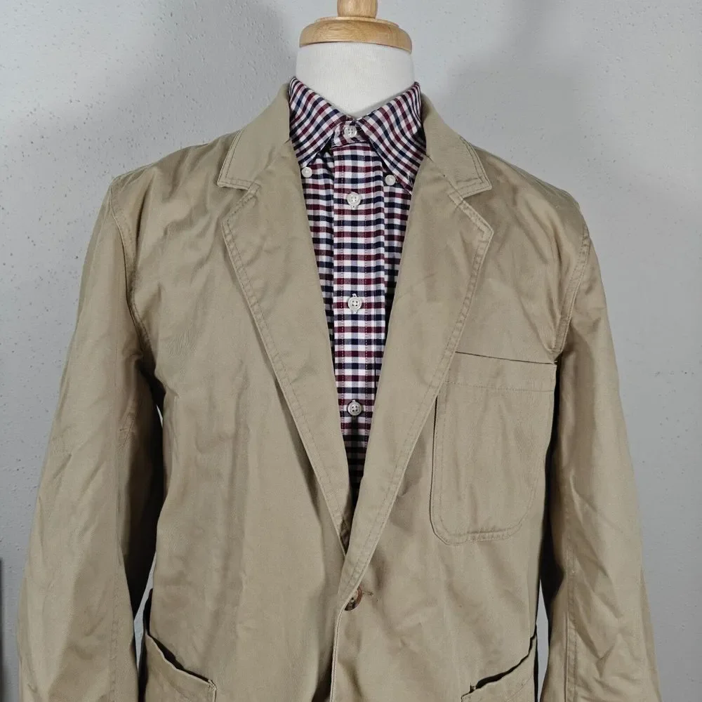 Duluth Trading Co. Mens Sport Coat Blazer Two Button Solid Beige Cotton Heavy LG